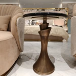 Round Sofa Side Table with Agate-Pattern Top and Sculptural Antique Bronze Pedestal